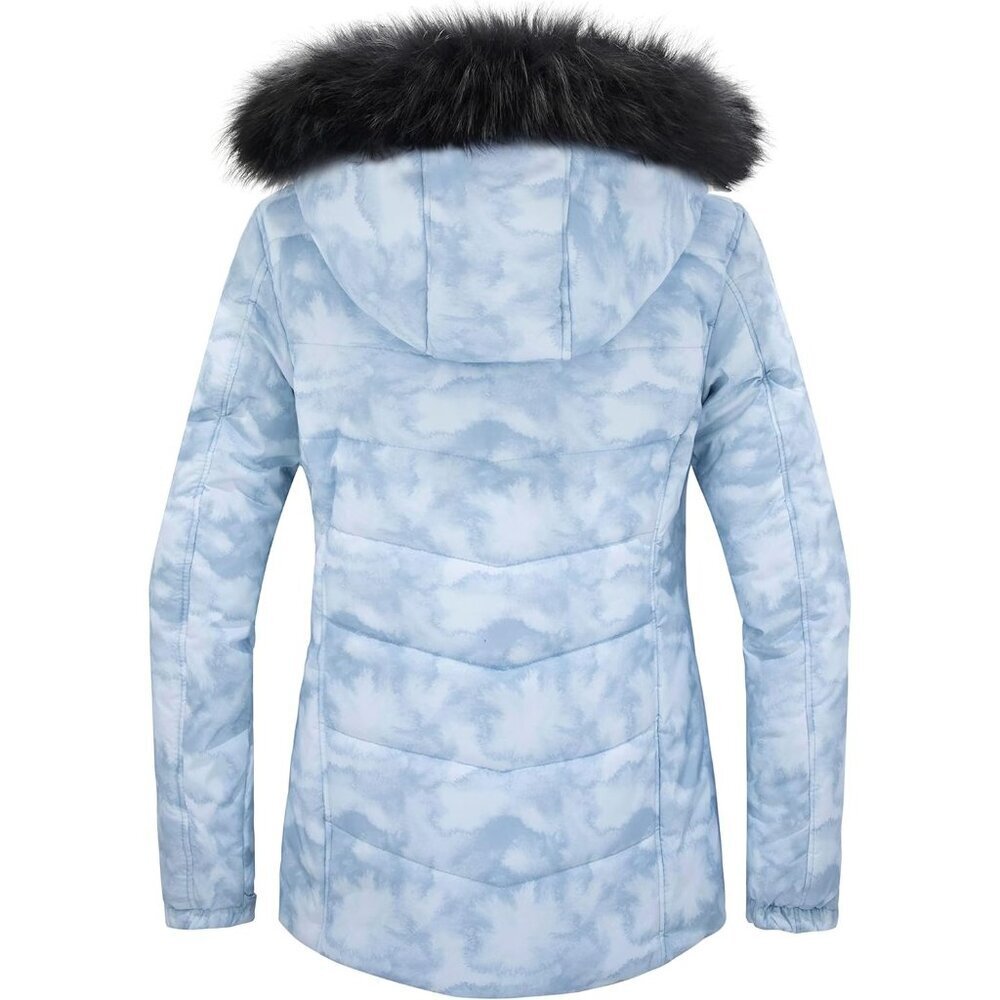 Women's Blue Flora Waterproof Ski Winter Warm Puffer Thick Hooded Winter Jacket - Picture 2 of 6